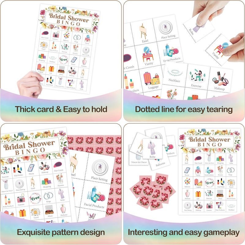 Mueddur Bridal Shower Bingo Card, Wedding Shower Bingo Game for Adults Large Group Family Friends, Wildflowers Themed Bachelorette Party Favors Supplies, Holiday Games for 24 Players -01 - Image 4